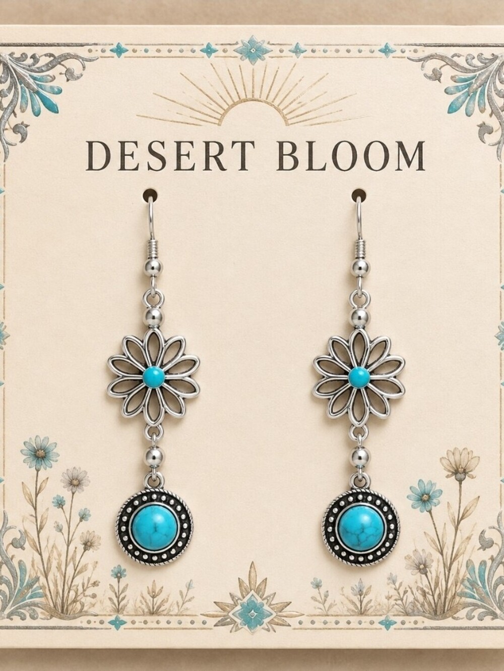 Desert Bloom Silver Arizon Tribal Boho Earrings